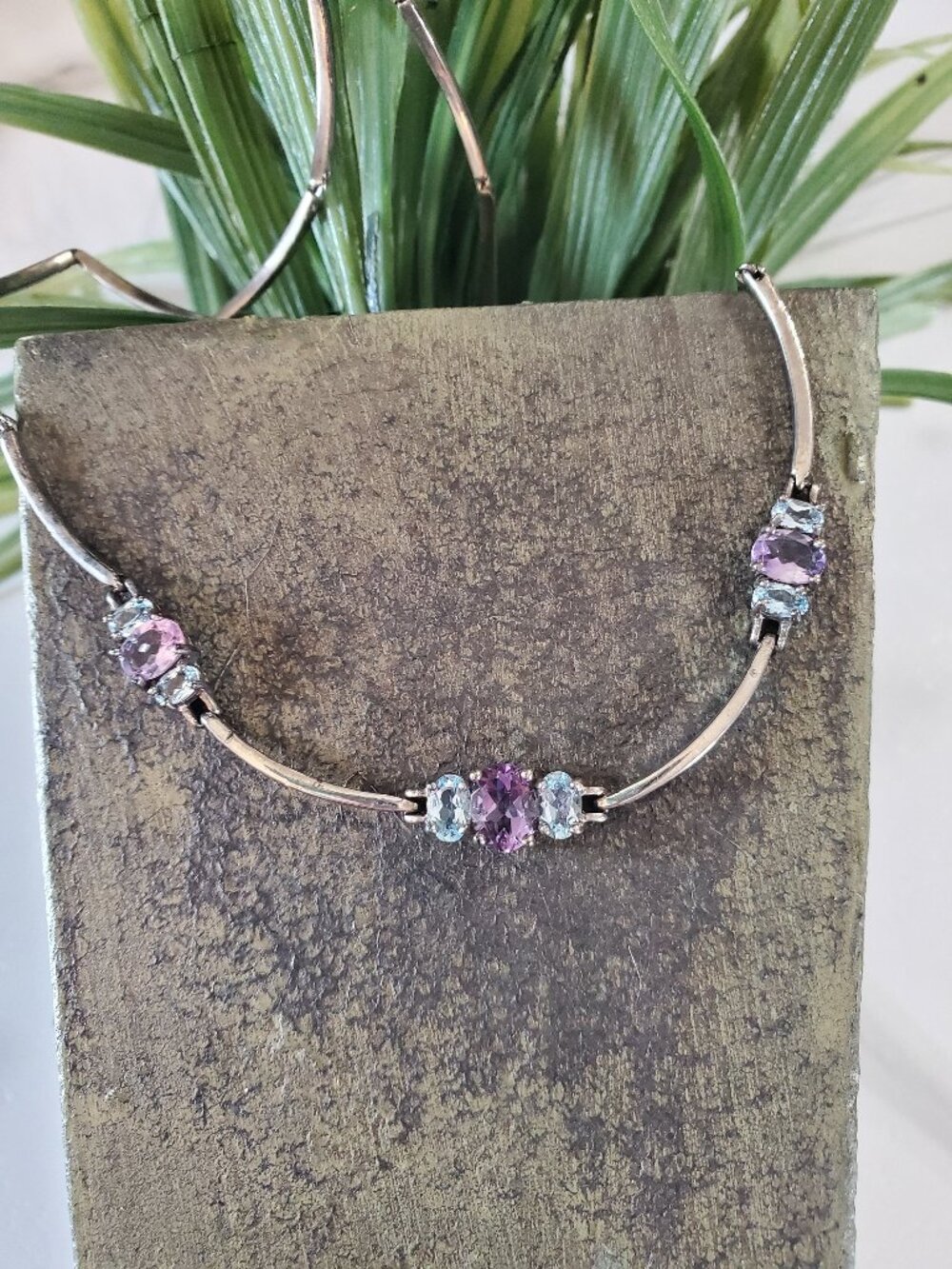 Vintage DBJ Silver Chocker Necklace with Blue & Purple Crystals & Bracelet